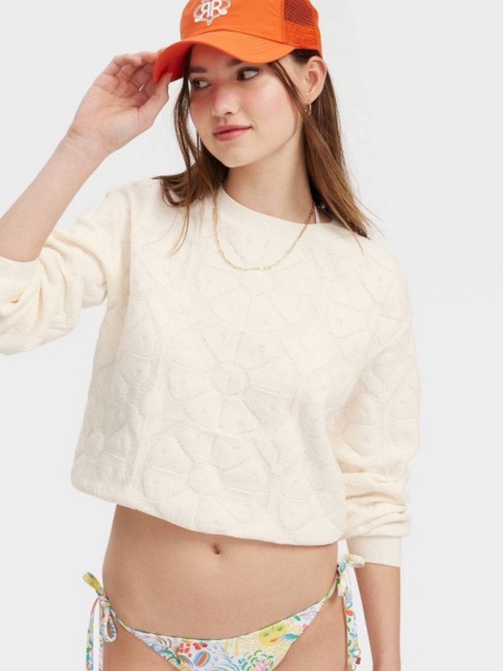 💗🐰Roller Rabbit x Target Daisy Floral Embossed Terry Sweatshirt Cream Sz XS